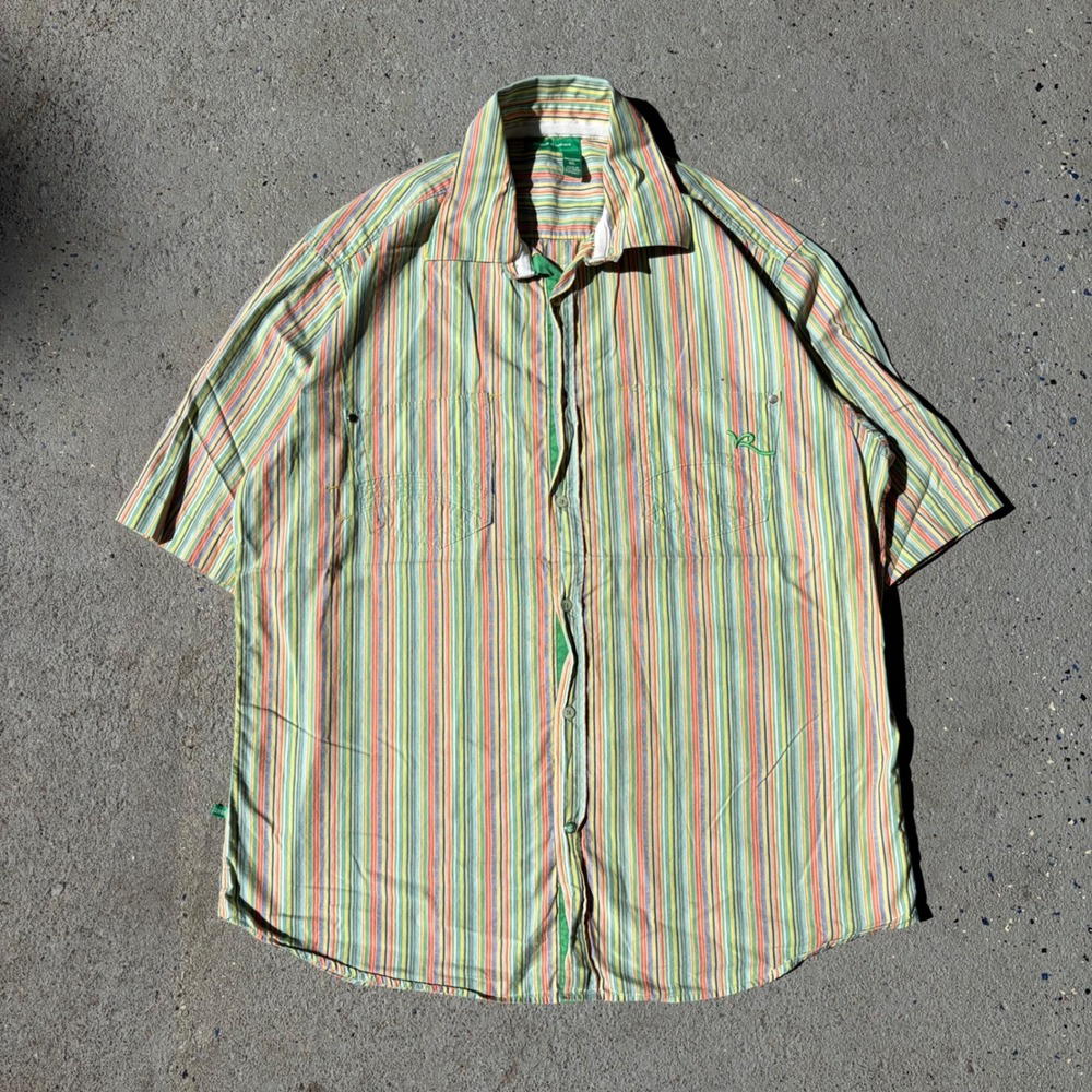 Rocawear Mens XL Short Sleeve Button Down Shirt Striped Multi-Color Streetwear